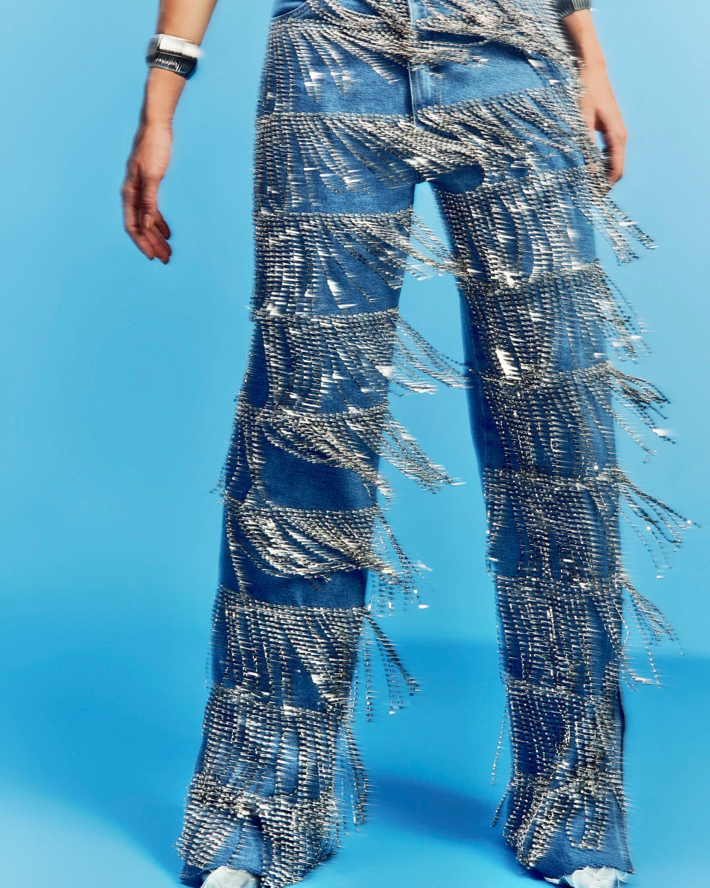 Calça de franjas de strass
