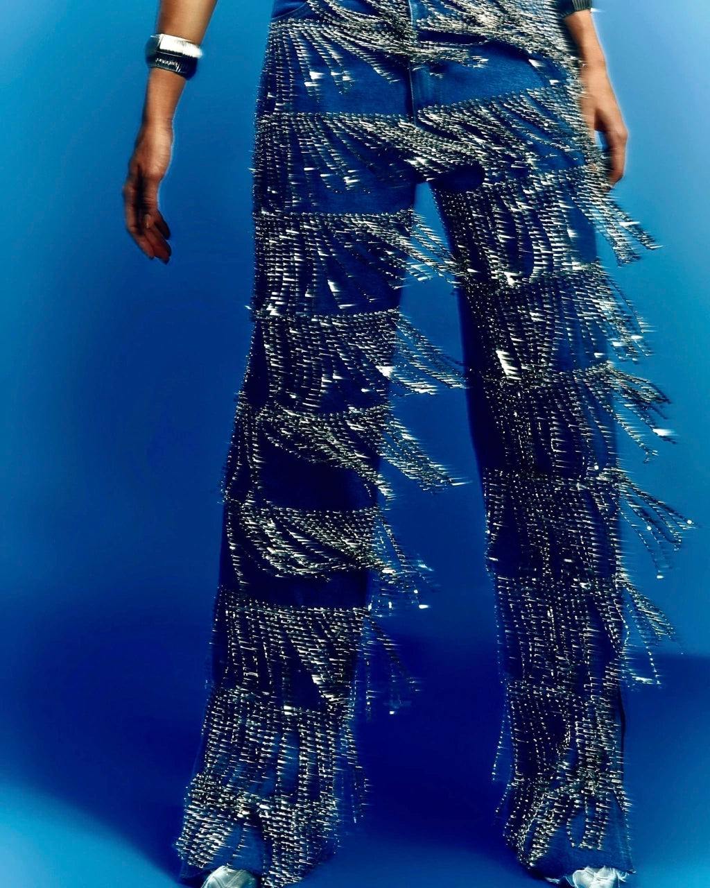 Calça de franjas de strass